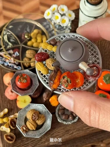 Doll House Miniature Dried Fruit New Year Product Melon Seed Raisin Model Around The Stove Tea Cartoon Teapot Handmake Bryce Bjd