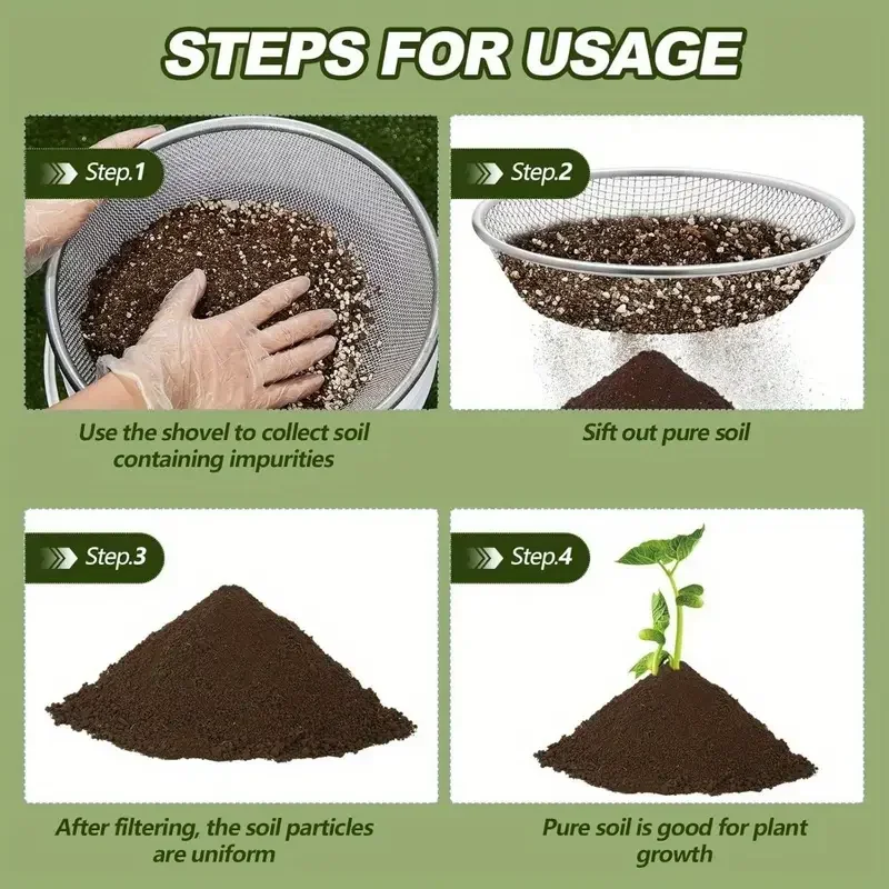 1pc Gardening Soil Compost Sieve Diameter 13.78inch, Stainless Steel Mesh Reinforced Edge Design, Aesthetically Pleasing And Re