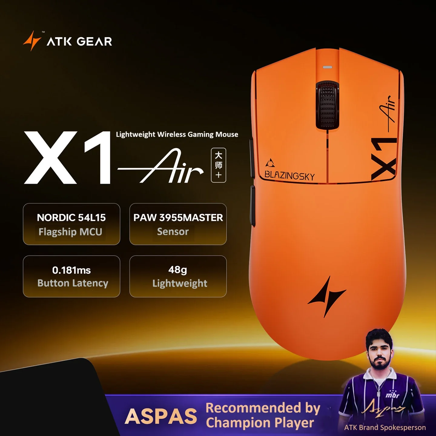 Mouse Gamer ATK X1 V2 AIR Ultimate 2.4G Sem Fio 8K Paw3955MASTER