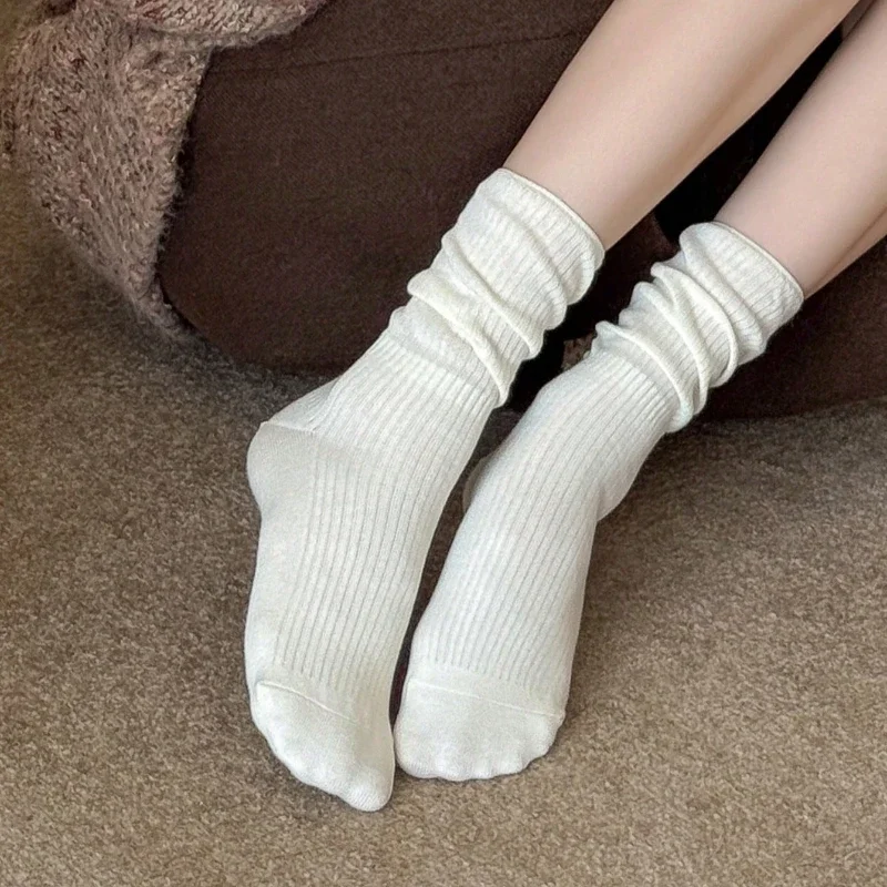 3 Pairs Women Socks New Fashion Cotton Solid Color Casual Simple Daily Crew Socks For Women School Style Socks