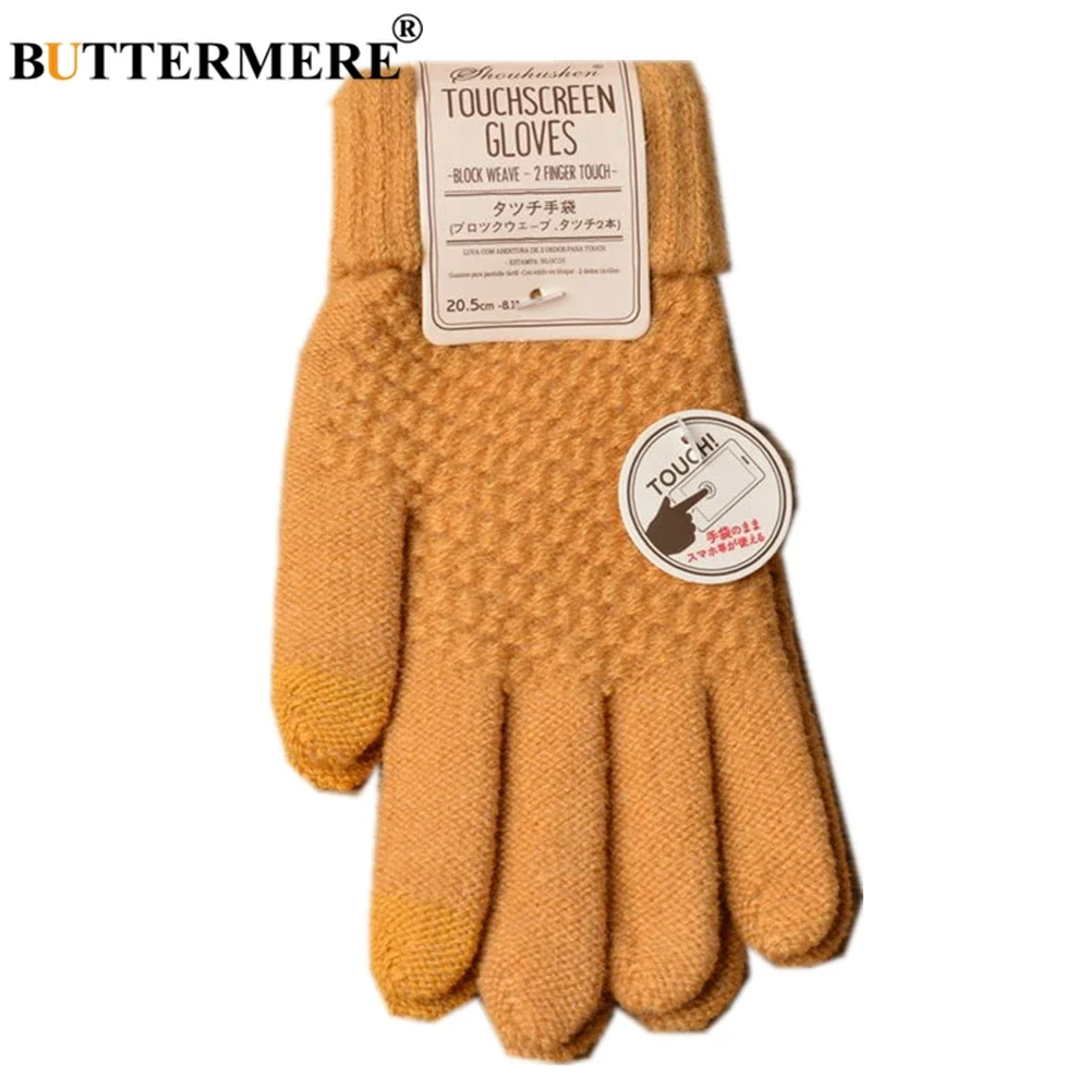 

BUTTERMERE Winter Gloves Women Solid Knitting Warm Women Gloves Touch Green Guantes Gants Fashion Women Gloves