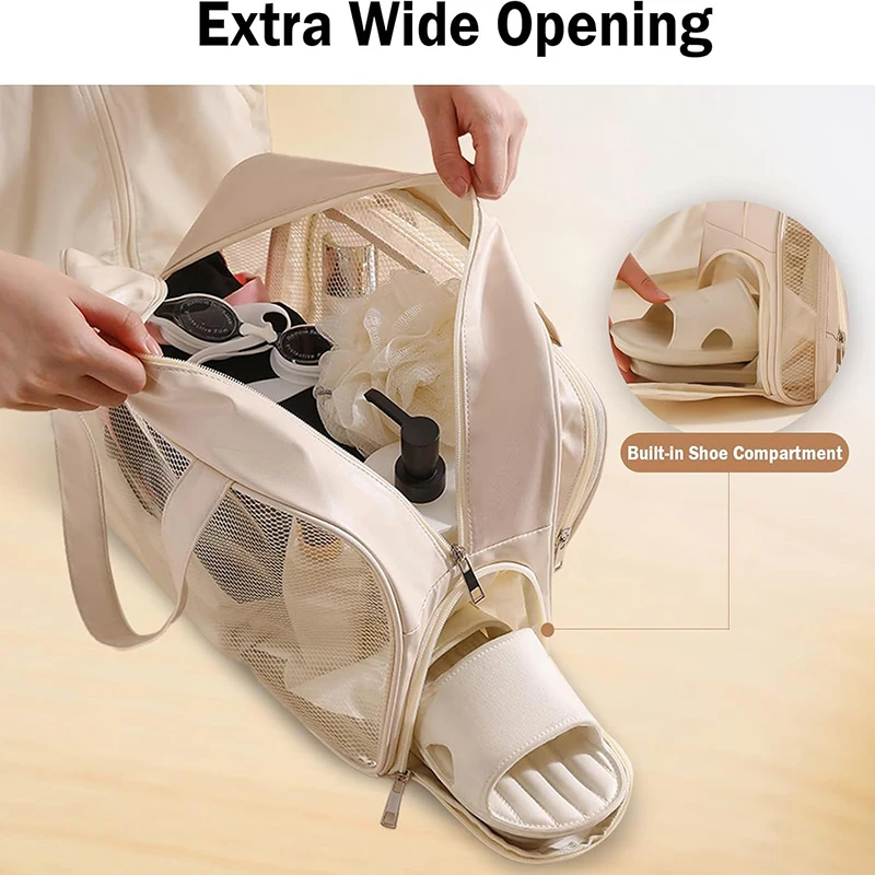 حقيبة أدوات الزينة الشفافة للشاطئ للنساء مقاومة للماء بسعة كبيرة 14 بوصة من مادة PVC للسفر منظم مستحضرات التجميل مع سحاب معدني