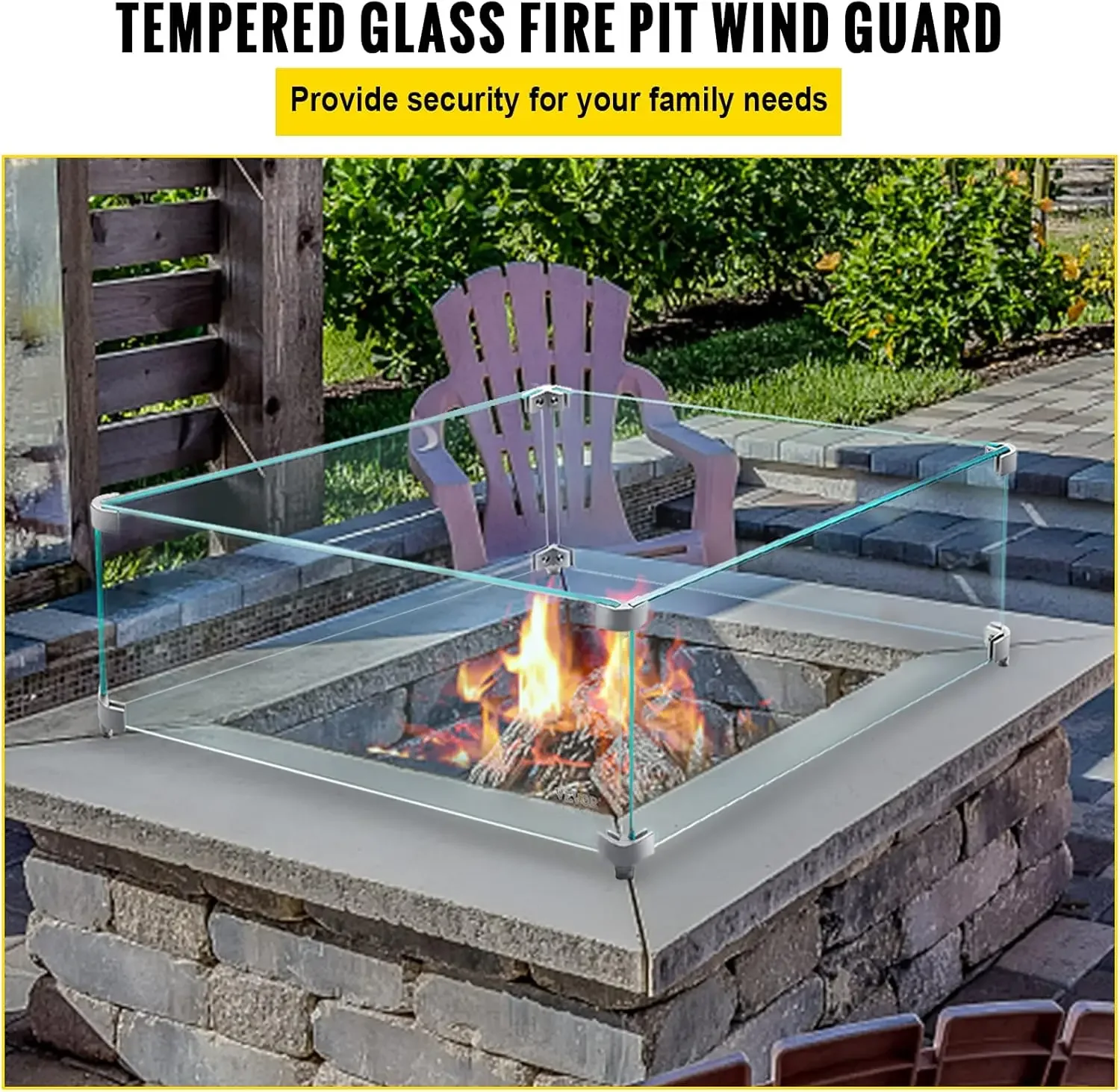 Fire Pit Wind Guard, 14 x 14 x 6 Inch Glass Wind Guard, Rectangular Glass Shield, 0.3