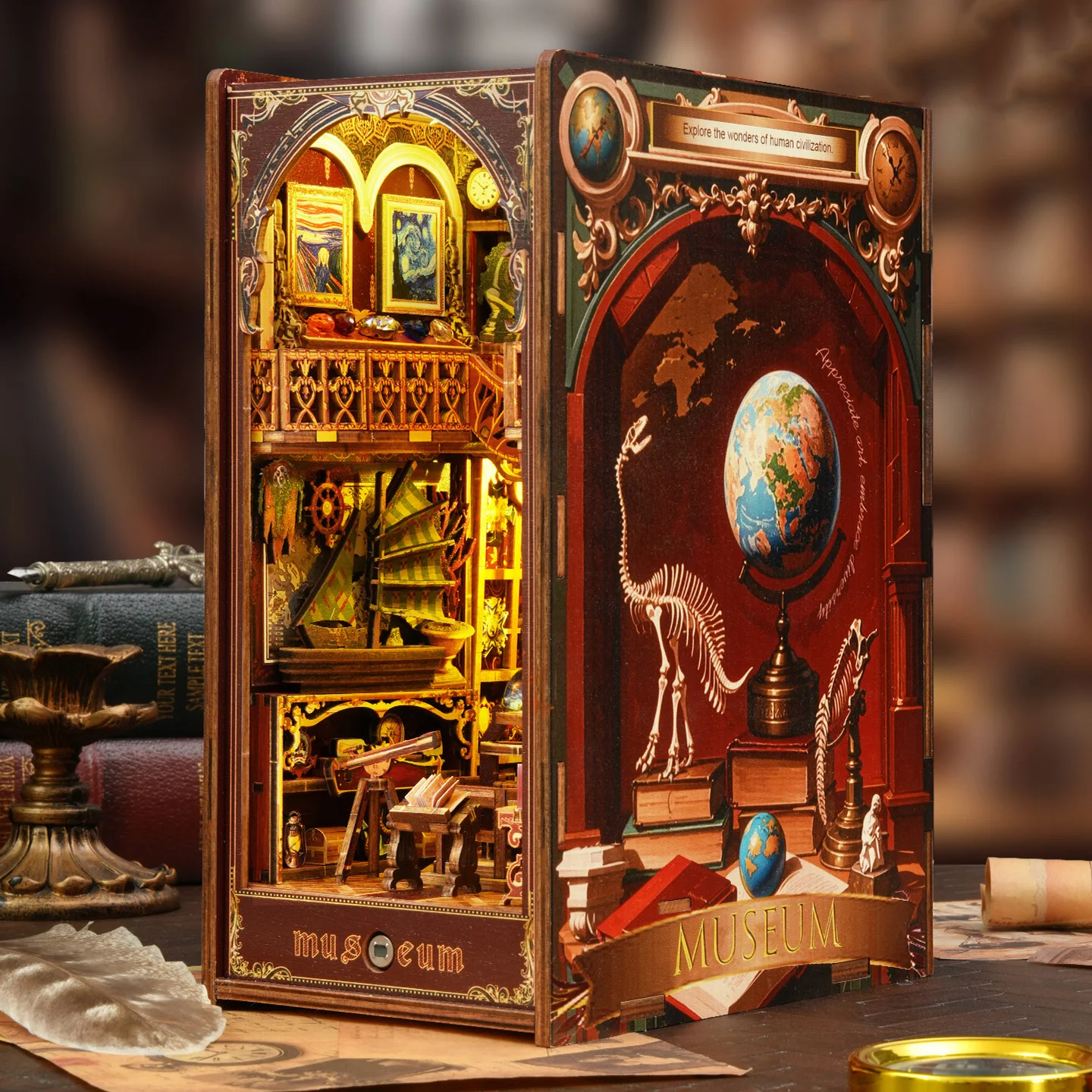 DIY Boekenhoekje Houten Miniatuur Model Kits Eeuw Museum Boekensteun 3D Puzzel met LED Licht Boekenplank voor Vrienden Verjaardagscadeaus