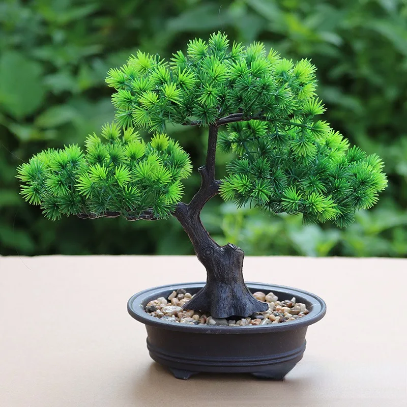 Chinese Zen Style Fake Pine Tree Pine Bonsai Room Hotel Desktop Fengshui Display Green Plant Bonsai Decorations