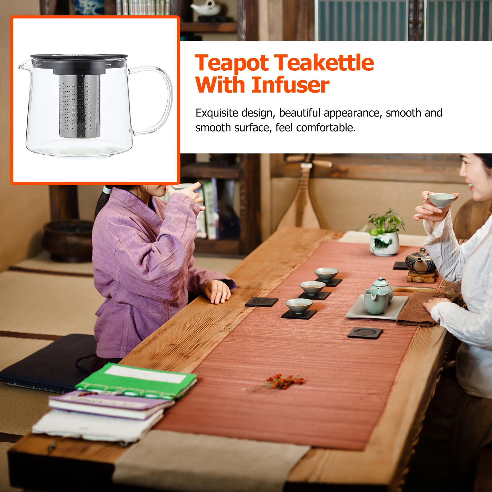 

Glass Teapot with Infuser Premium Heat Resistant Borosilicate Tea Kettle for Loose Leaf Blooming Tea Home Office Cafe Use