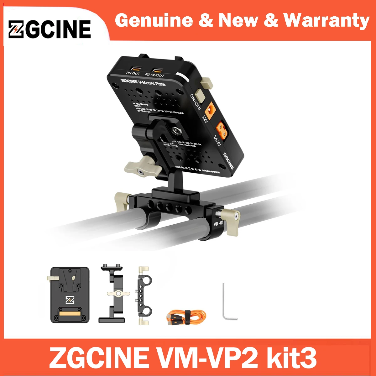 ZGCINE VM-VP2 Kit3 V-Mount Battery Plate with Clamp Support USB-C PD Input Output/DC/D-TAP/LEMO Output for DSLR Camera Camcorder