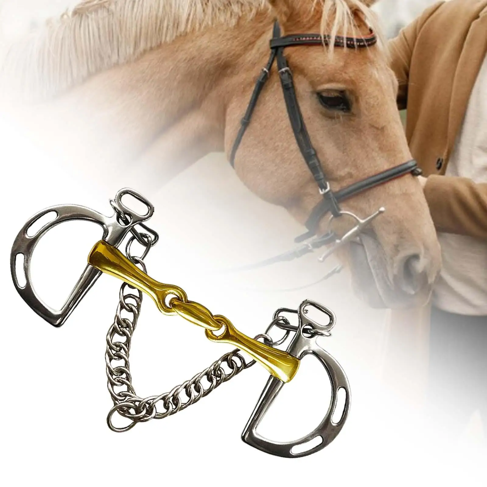 horse Bit, Copper Mouth with Curb Hooks Chain Harness, Cheek