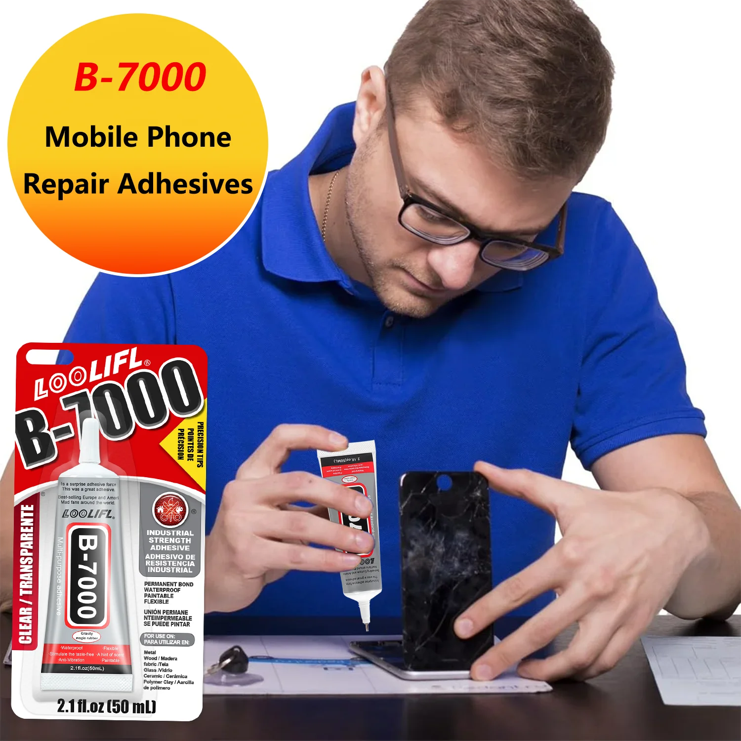 B-7000 Glue, Mobile Phone Touch Screen Repair Adhesive Soft Glue Adhesive Waterproof Traceless Transparent Adhesive DIY Glue for Samsung/Apple/Xiaomi/Honour/Google/Huawei/Motorola/realme/TECNO Mobile Phones.