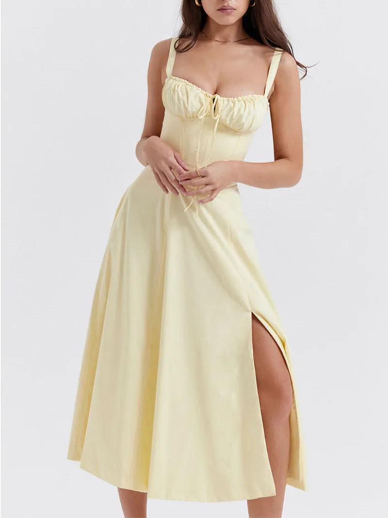 ファッションセクシーなスプリット女性ボヘミアロングドレス夏の高級エレガントな V ネックノースリーブスリップフラワービーチサンドレスマディドレス BQ8W