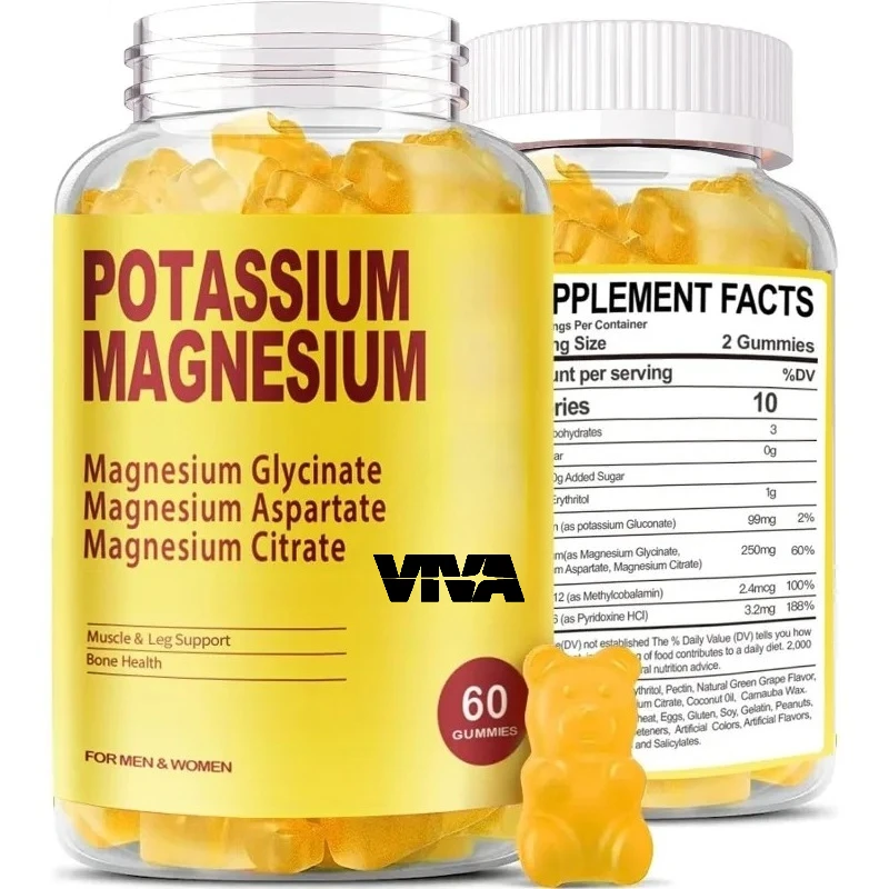 Caramelo blando de magnesio y potasio para adultos - Gluconato de potasio 99 mg Citrato de magnesio 250 mg Vitamina B6 B12 - Soporte para la salud ósea