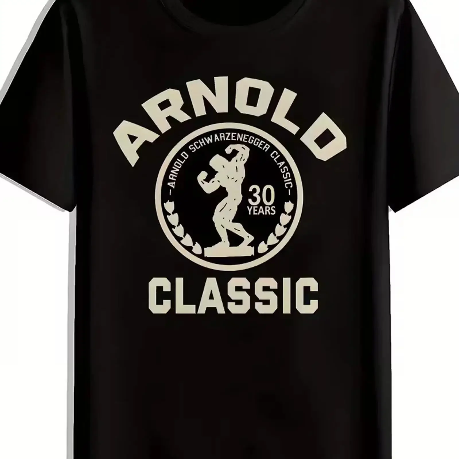 Men's Vintage Arnold Strongest Competition Print T Shirt Retro Bodybuilder vintage Washed Comfortable Breathable