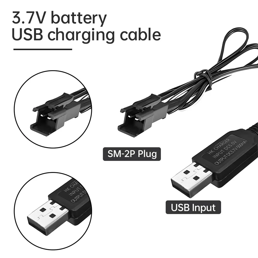 Batteria agli ioni di litio da 2 pezzi 3.7V 500mAh con spina SM-2P e caricabatterie USB per DE35 DE38 DE40 DE50 DE55 TB202 TM141 RC Stunt Car RC