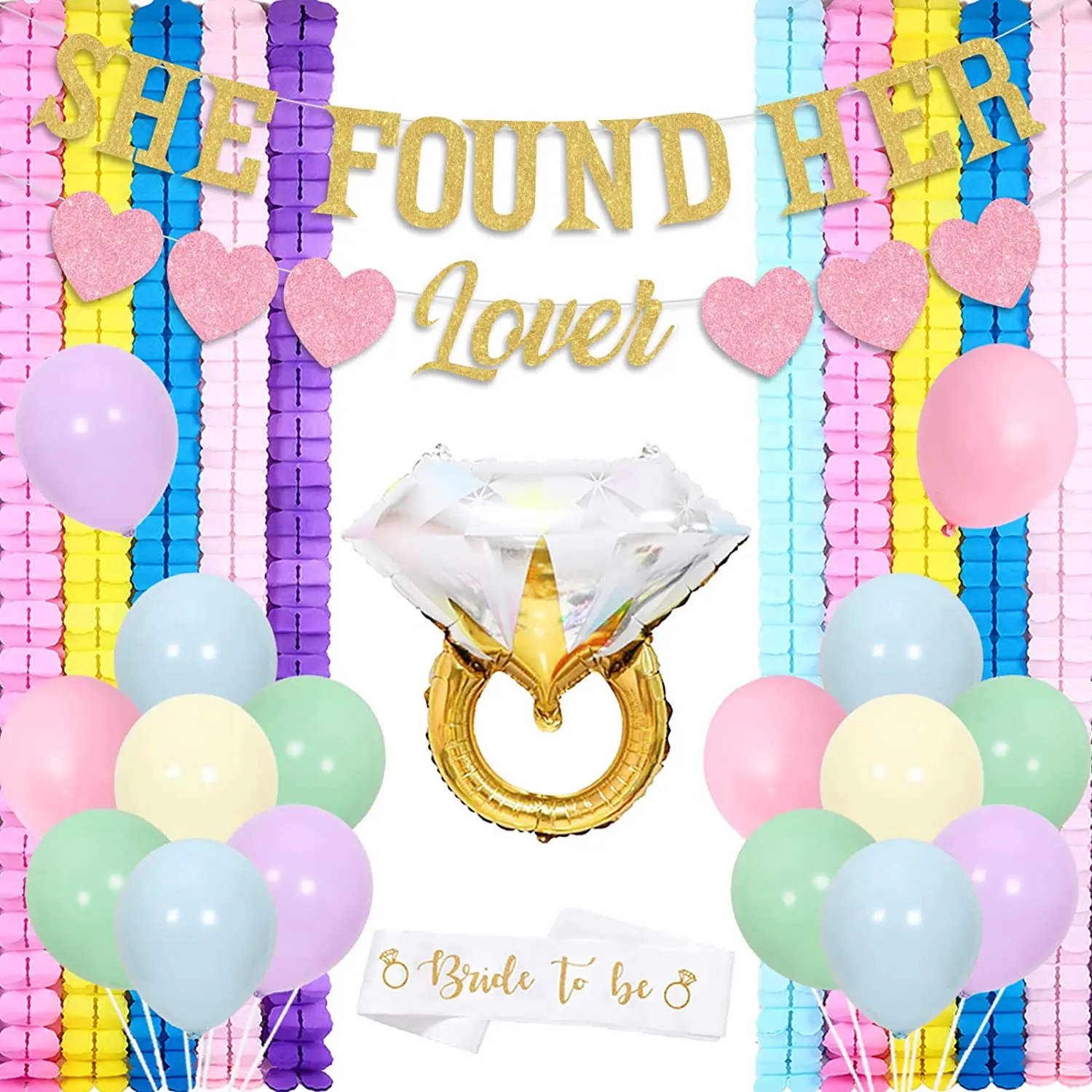 

She Found Her Lover Decorations Bachelorette Party Set Diamond Ring Foil Balloons for Bridal Shower Engagement Party Supplies