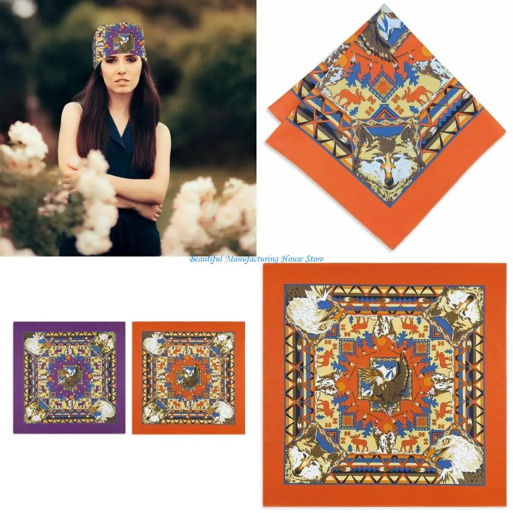 E56A Colorful Hairband Scarf Breathable Cotton Handkerchief Durability Printed Headwrap for Men and Women