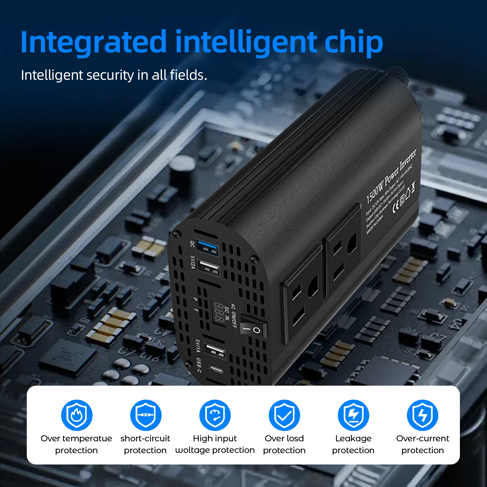 محولات 12 فولت/24 فولت 110 فولت 60 هرتز 600 وات 1500 وات 2000 وات، محول تردد منزلي محمول مثبت على السيارة، مقبس أمريكي