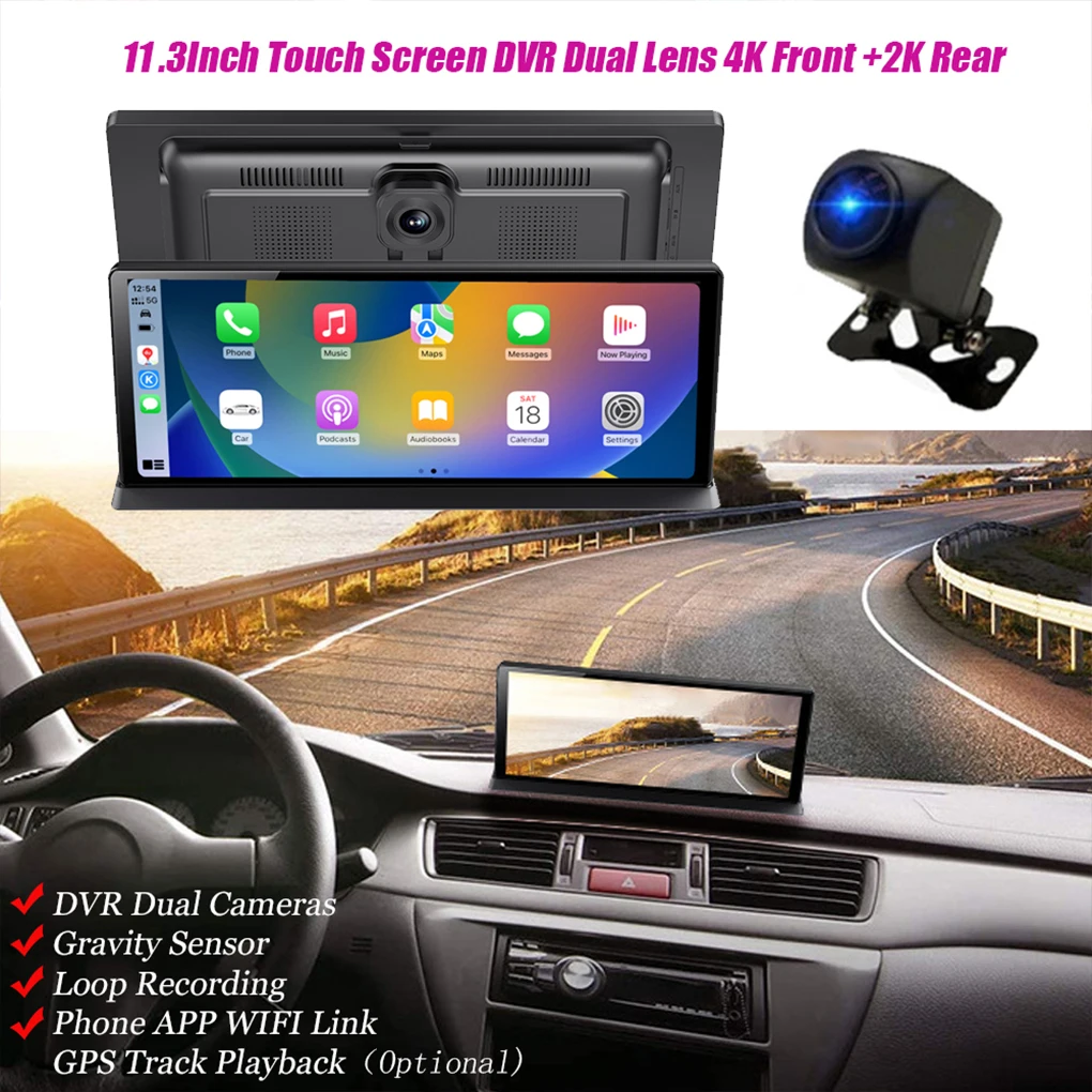 Portable Car Dashcam Wireless Car Player Android Auto Phone APP Wifi Link Dashboard Mounted Bluetooth Mirror Link With GPS Track