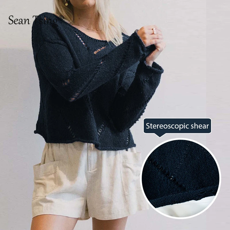 Hollow Out Twist Turtleneck Women Sweater O-Neck Navy Solid Soft Pullover Knitwear Autumn Winter Loose Sweaters Stylish