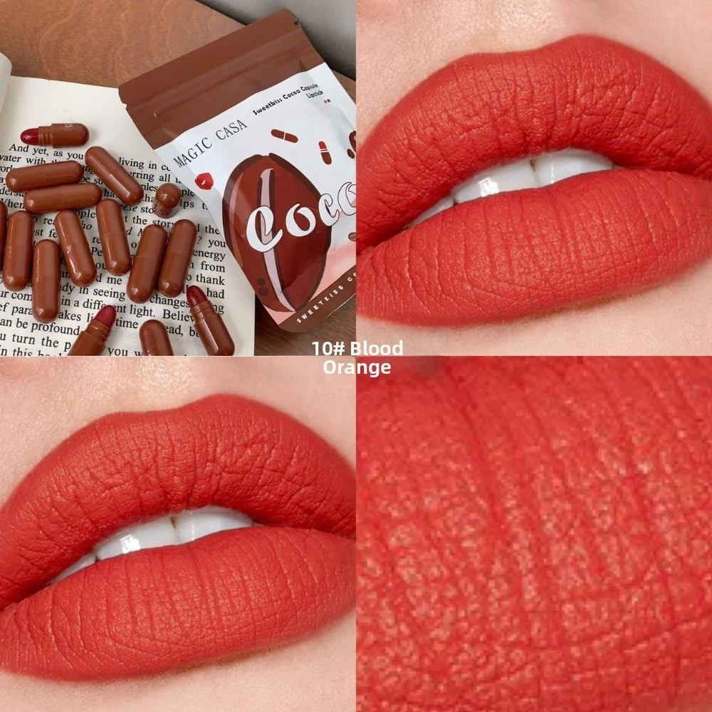 10 Colors Capsule Lipstick Kit Velvet Matte Finish Non-Sticky Texture Pill Lipstick Set Waterproof Long Lasting