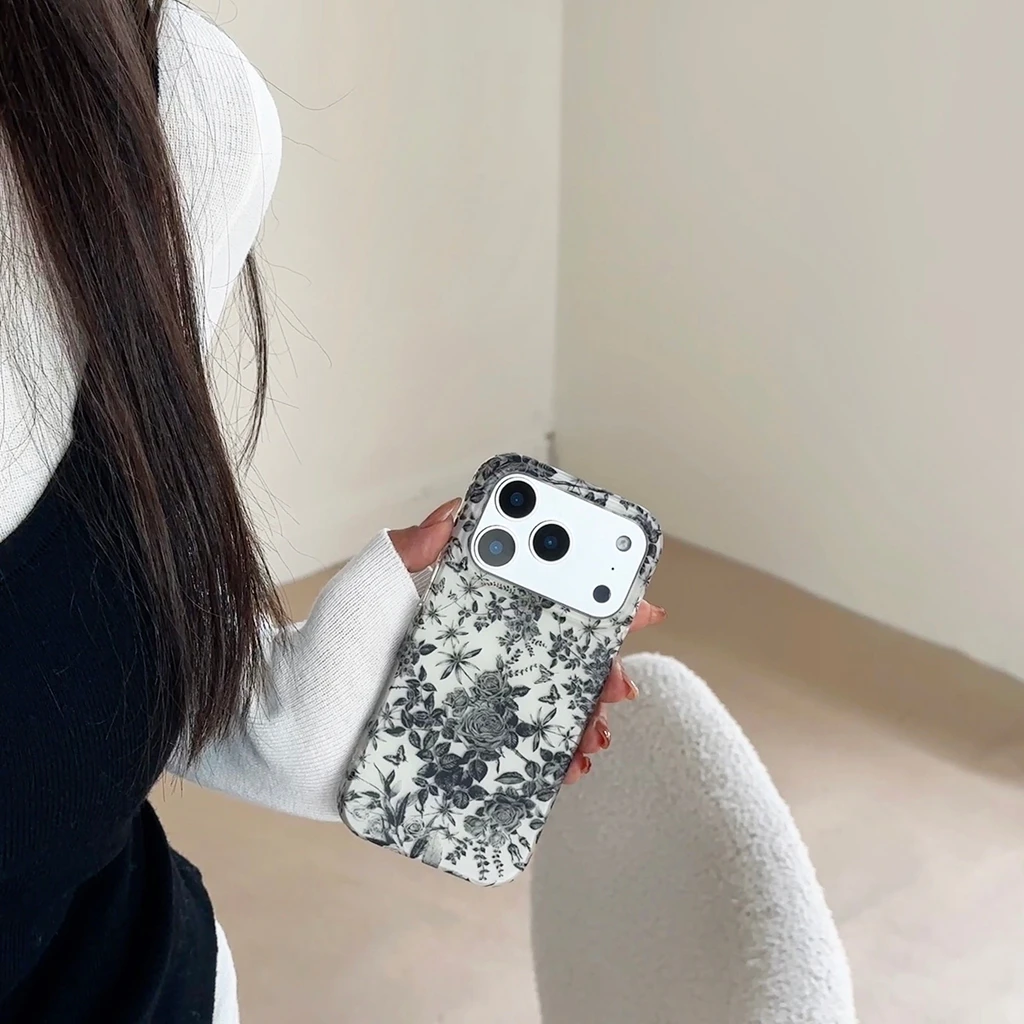 الحد الأدنى الفن أسود أبيض طلاء حبر خط الزهور للصدمات واقية غطاء الهاتف القضية آيفون 17 16 15 14 برو ماكس