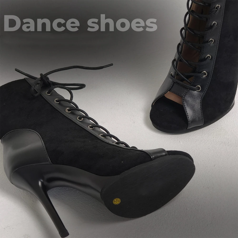 Platform Pump Jazz Dance Shoes Lace up Short Tube High heels dance shoes soft soled short boots heels for women