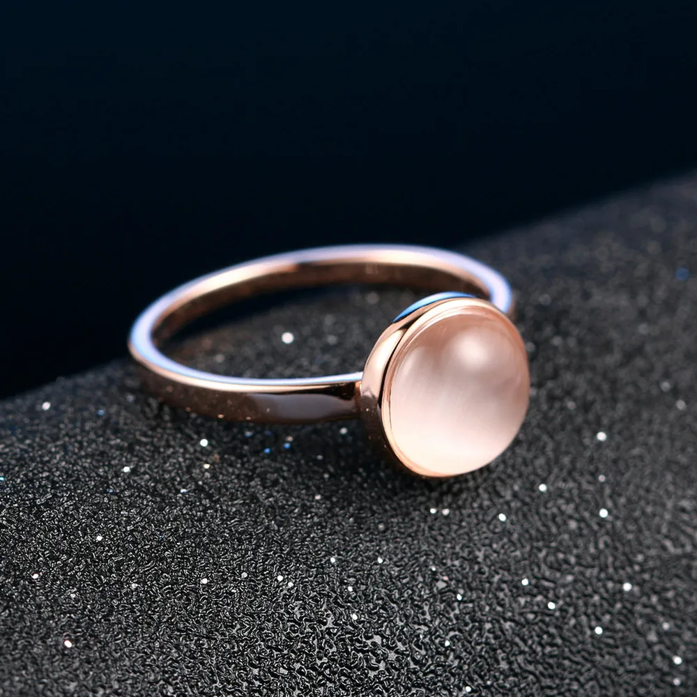 ZHOUYANG Ring For Women Lady Style Concise Semi precious Stone Cat\'s Eye Stone Rose Gold Color Fashion Jewelry Gift ZYR153