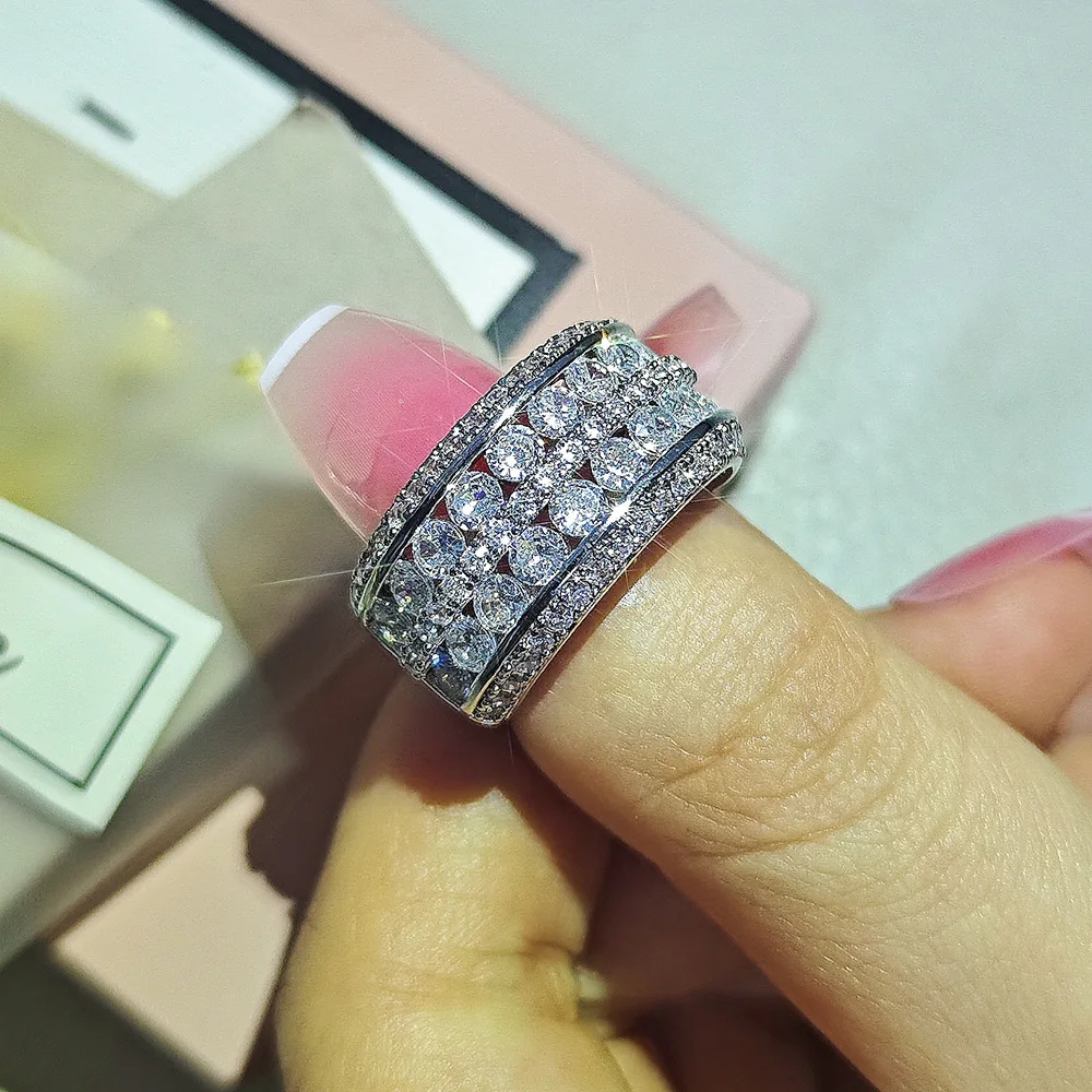 

2023 New 925 Sterling Silver Light Luxury Double-layer Micro-studded Diamond Stone Ring Celebration Ceremony Ring