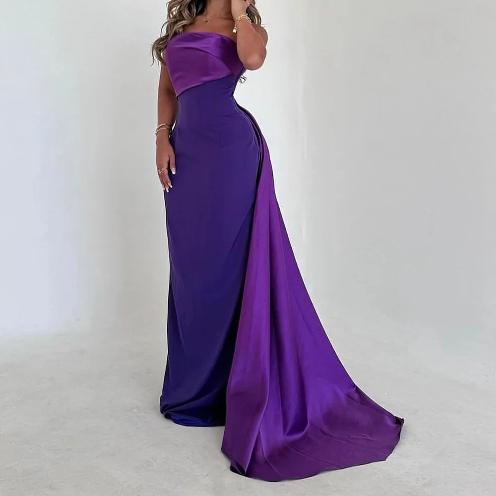 

Customized Temperament Pleat Strapless Floor Length Straight Jersey Evening Dress High Quality Sleeveless Vestidos Para Mujer