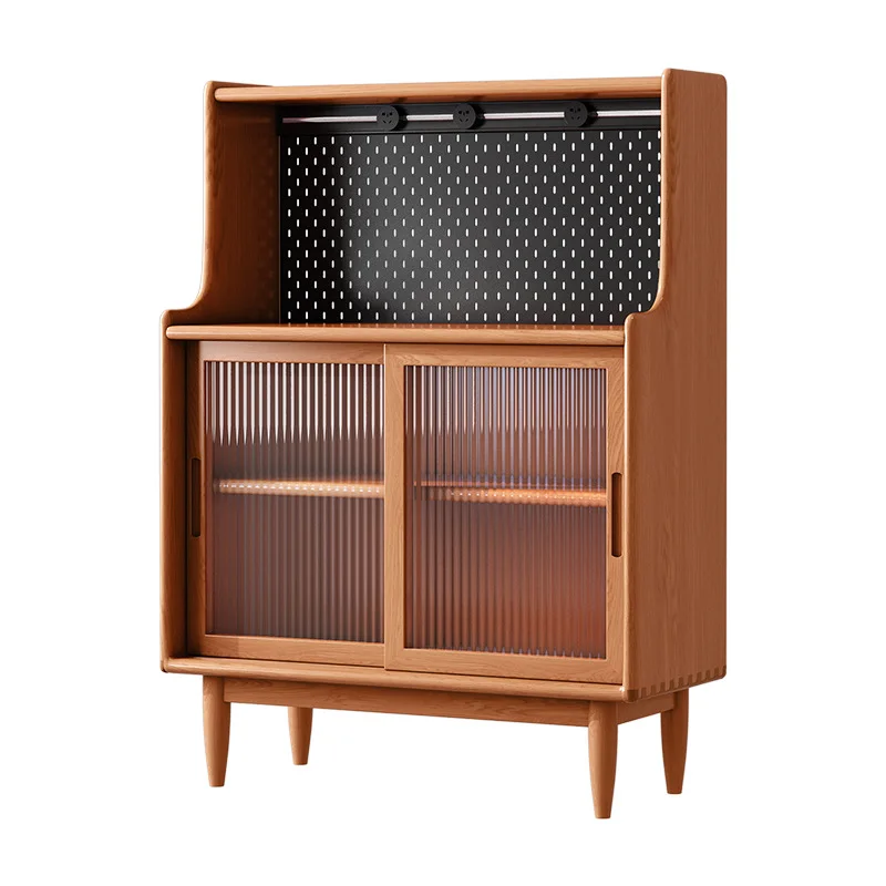Nordic cherry wood dining side cabinet solid wood Japanese style living room storage kitchen hole board storage