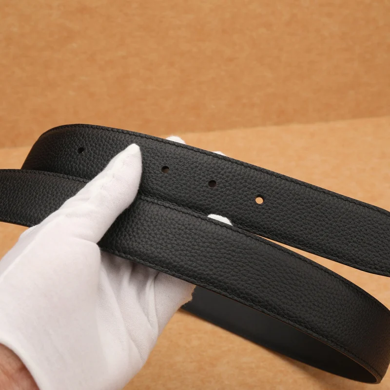 Luxury Men's Durable No-Layer No-Buckle Genuine Leather Belt Strap, 3.5cm, Fits Ferragamo 8-Shaped Buckle, Replaceable