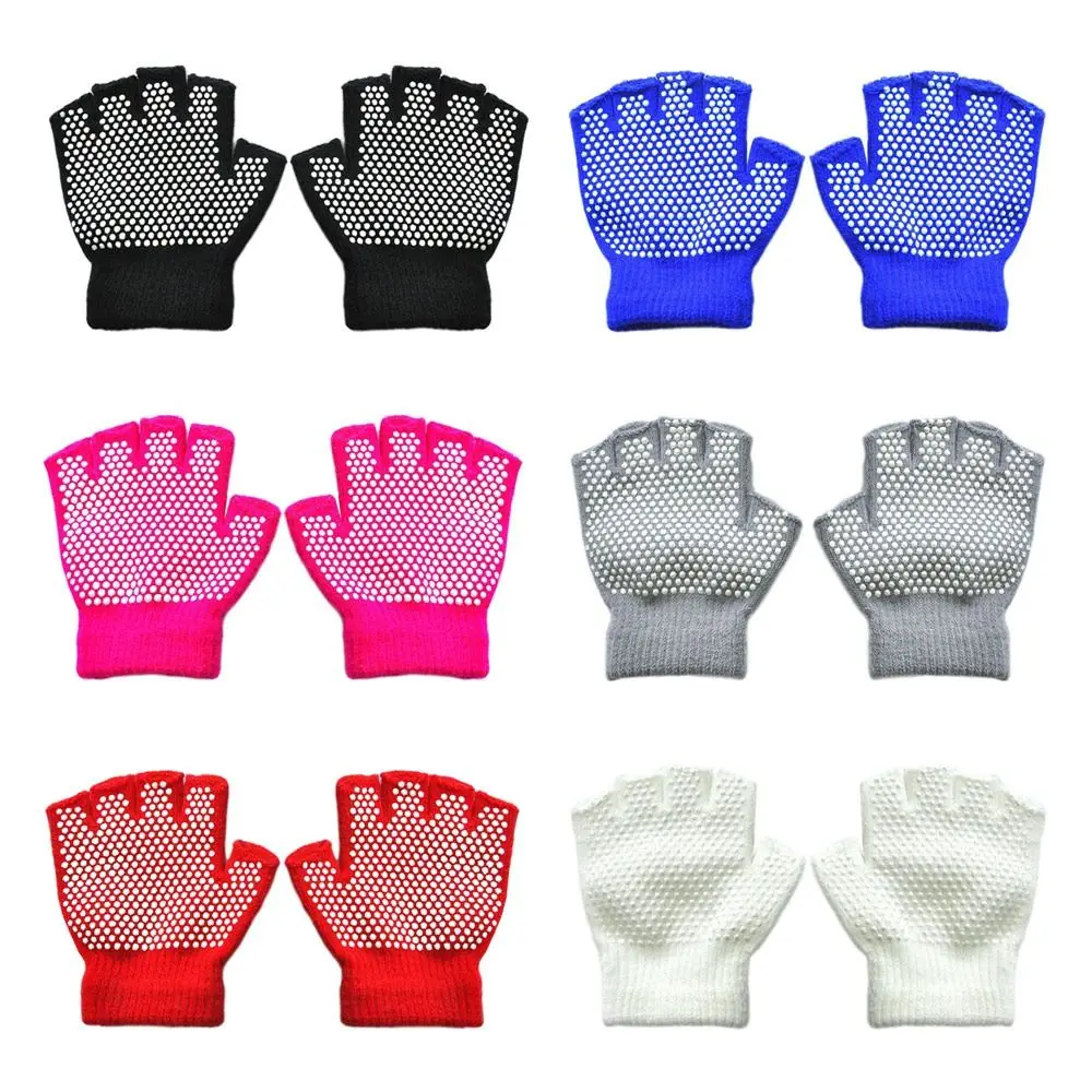 

5-12Y Winter Anti Slip Children Knitted Gloves Thicken Elastic Half Finger Mittens Keep Warm Cute Cycling Skiing Gloves