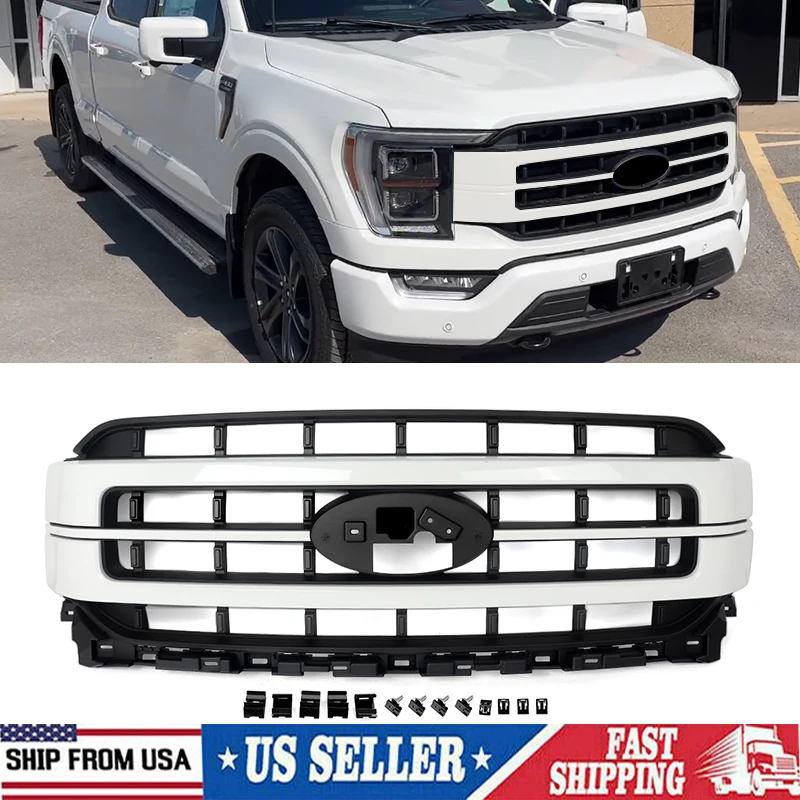 

Звездчатая белая решетка переднего бампера для Ford F-150 F150 2021-2023 гг., решетка переднего капота в стиле лариат, сетчатая решетка радиатора воздухозаборника