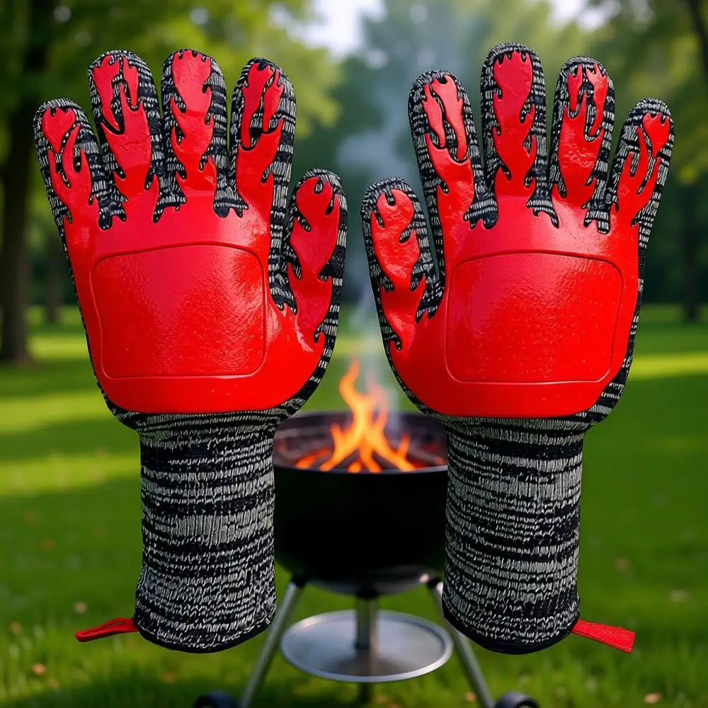 

Heat Resistant BBQ Gloves to Withstand 1472º - Grilling Barbecue Charcoal Grill Tools Kevlar Nomex Cut Resistant Great Gift
