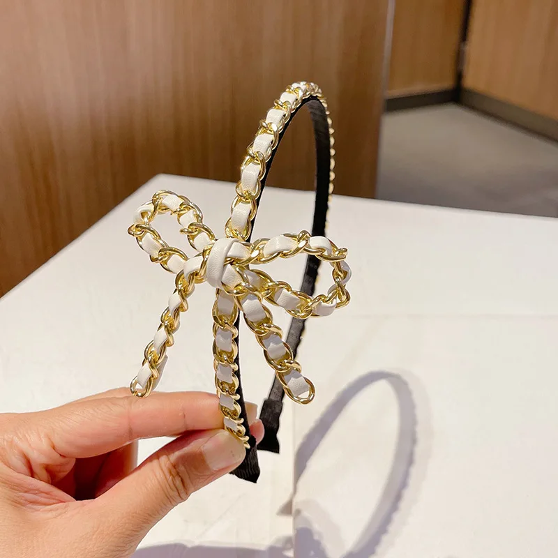 Luxury Jewelry Hairpin 2024 New Korean Vintage Leather Chain Headband Fine Style Headwear Wholesale hair accessories for girls