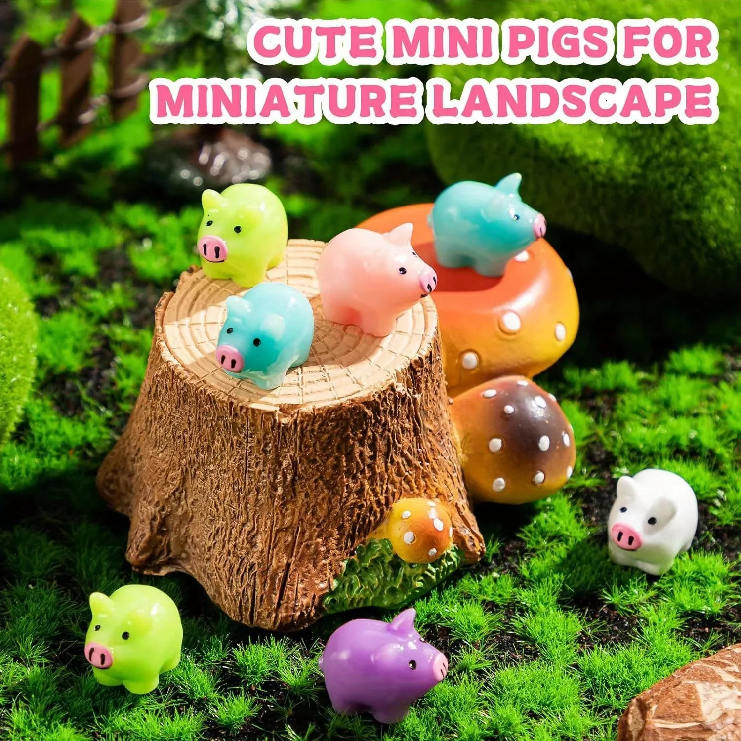 10-Pack Mini Resin Pig Figures, Assorted Colors, Cartoon Animal Charms for Cake Toppers, Garden Landscaping, Aquariums, Plant De