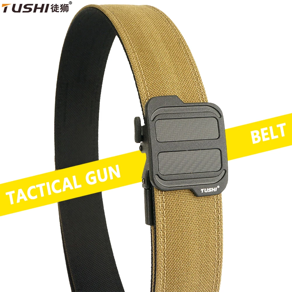 TUSHI New Rigid Trouser Belt for Men Metal Buckle Quick Release Military Tactical Belt Thick Nylon Casual Gun Belt Male Girdle