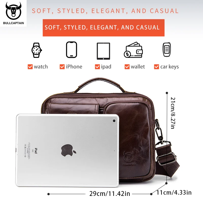 BULLCAPTAIN New Genuine Leather Men Crossbody Bag Male Briefcase Messenger Bag Casual Business Briefcase Style Men Shoulder Bag