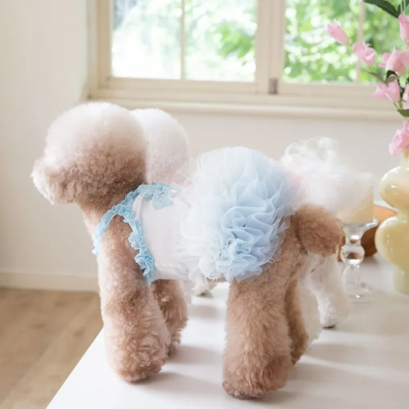 Pet Dog Dresses Summer Gradient Mesh Skirt Pet Cat and Dog Fluffy Dress Teddy Skirt INS Fashion Pet Sunscreen Breathable Clothes