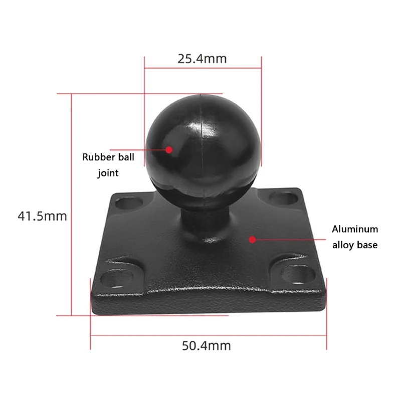 Placa adaptadora metal para montagem soquete esférico padrão 25 mm/ 1 polegada, estrutura sólida, bola borracha
