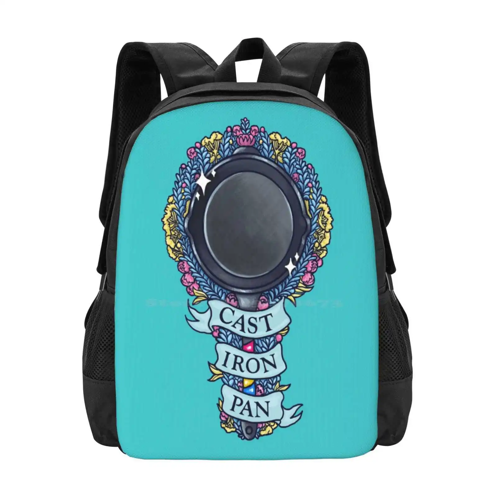 Cast Iron Pan Hot Sale Backpack Fashion Bags Pansexuality Lgbtq Queer Pride Puns Joke Flowers Rosemary Gay Ribbons Frying Pan