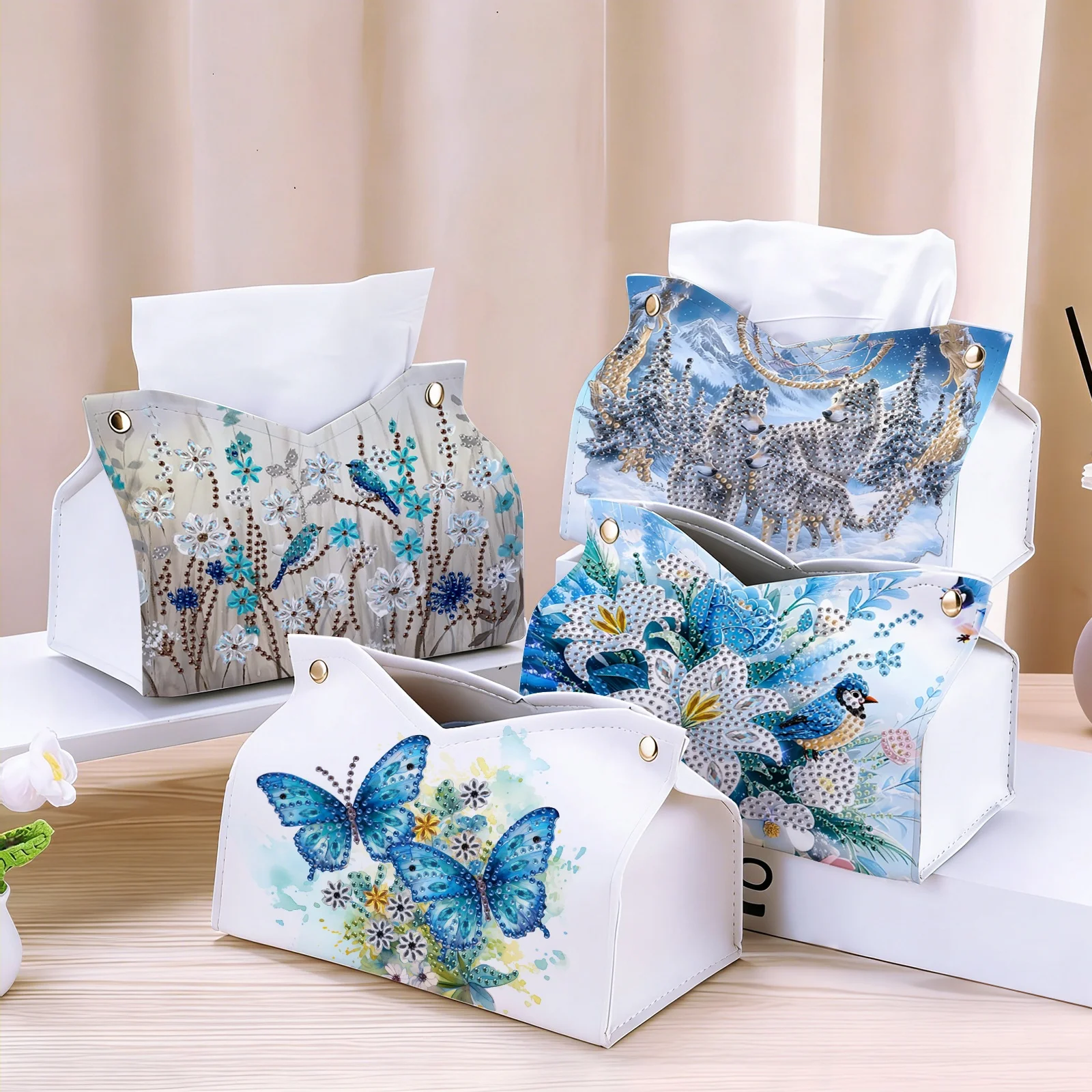 1 Piece Diamond Painting set, tissue box, animal pattern, PU leather material, dining table, Bedroom display, holiday gifts
