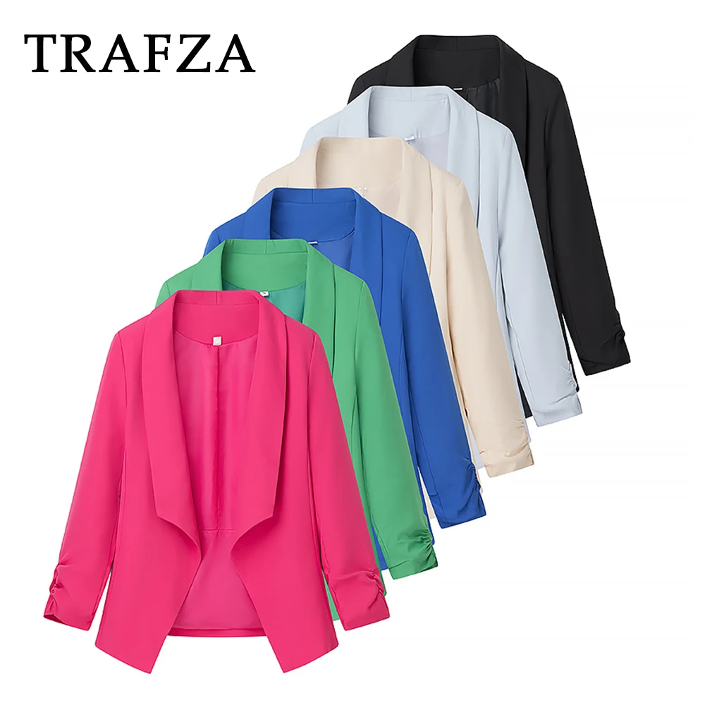 

TRAFZA Office Lady Fashion 2025 Pastel Color Thin Women Spring Blazer Loose Jacket Casual Women Pink Y2K Streetwear Mujer Blazer
