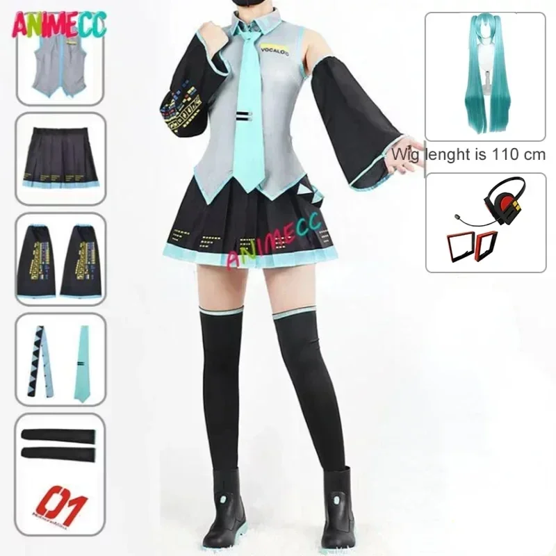 Miku Cosplay Costume Wig Japanese Cosplay Accessories Halloween Party Outfit for Women Girls Full Set