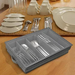 Flatware Storage Case with PVC Lid 5 Compartment Foldable Utensil Storage Box Silverware Storage Box Chest Portable Cutlery Box