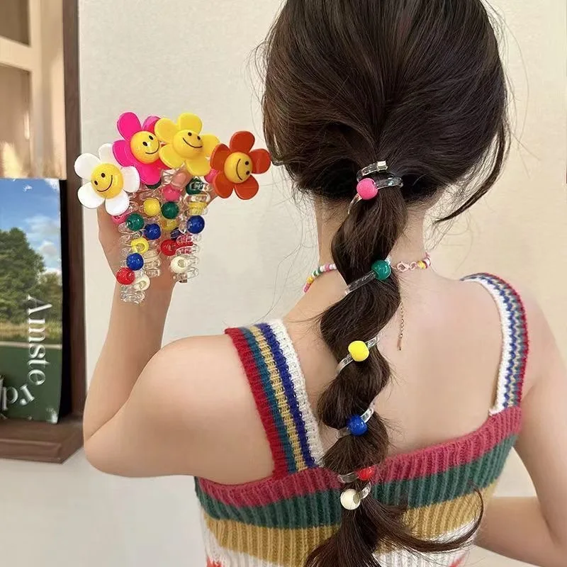 1/2/4PCS New Lovely Sun Flower Elastic Spiral Hair Rope Head Rope Ponytail Hair Ring Rubber Band Headdress For Women