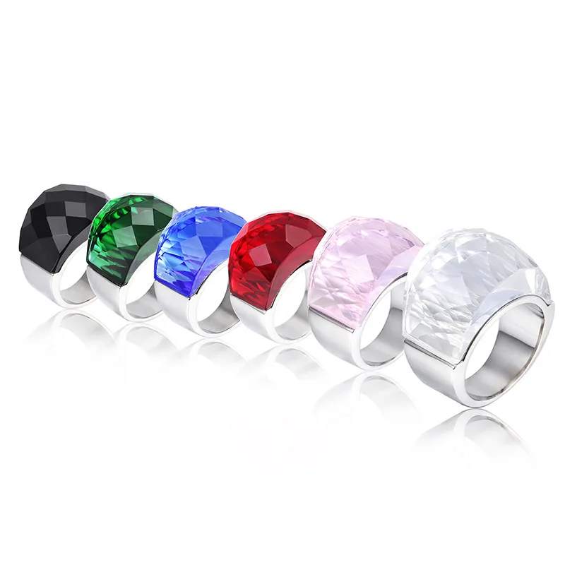 Card Wheel New Japanese and Korean Style Stainless Steel Fashion Crystal Glass Women's Multi-Color Ring Plating18KGold-Plated Ri