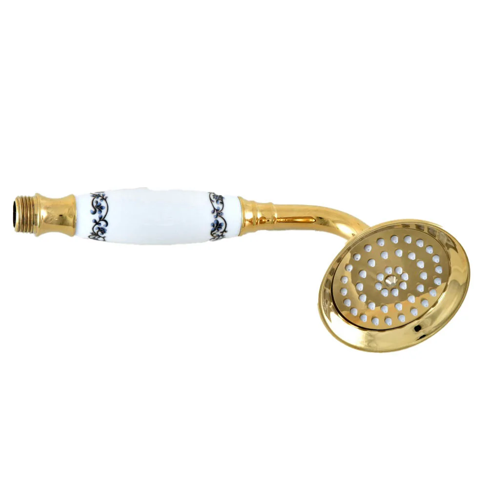 Shower Heads Gold Brass Bathroom Hand Held Shower Sprayer Head With Luxury Ceramics Bath Round Rainfall Shower Faucet zhh051