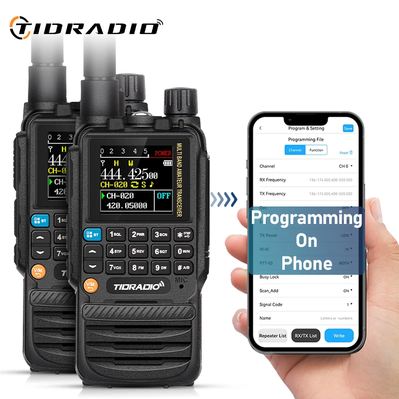 

2PCS TIDRADIO H3 Walkie Talkies Long Range Wireless Programming Air Band One-Touch Frequency Copy Wireless Set Tow Way Radio