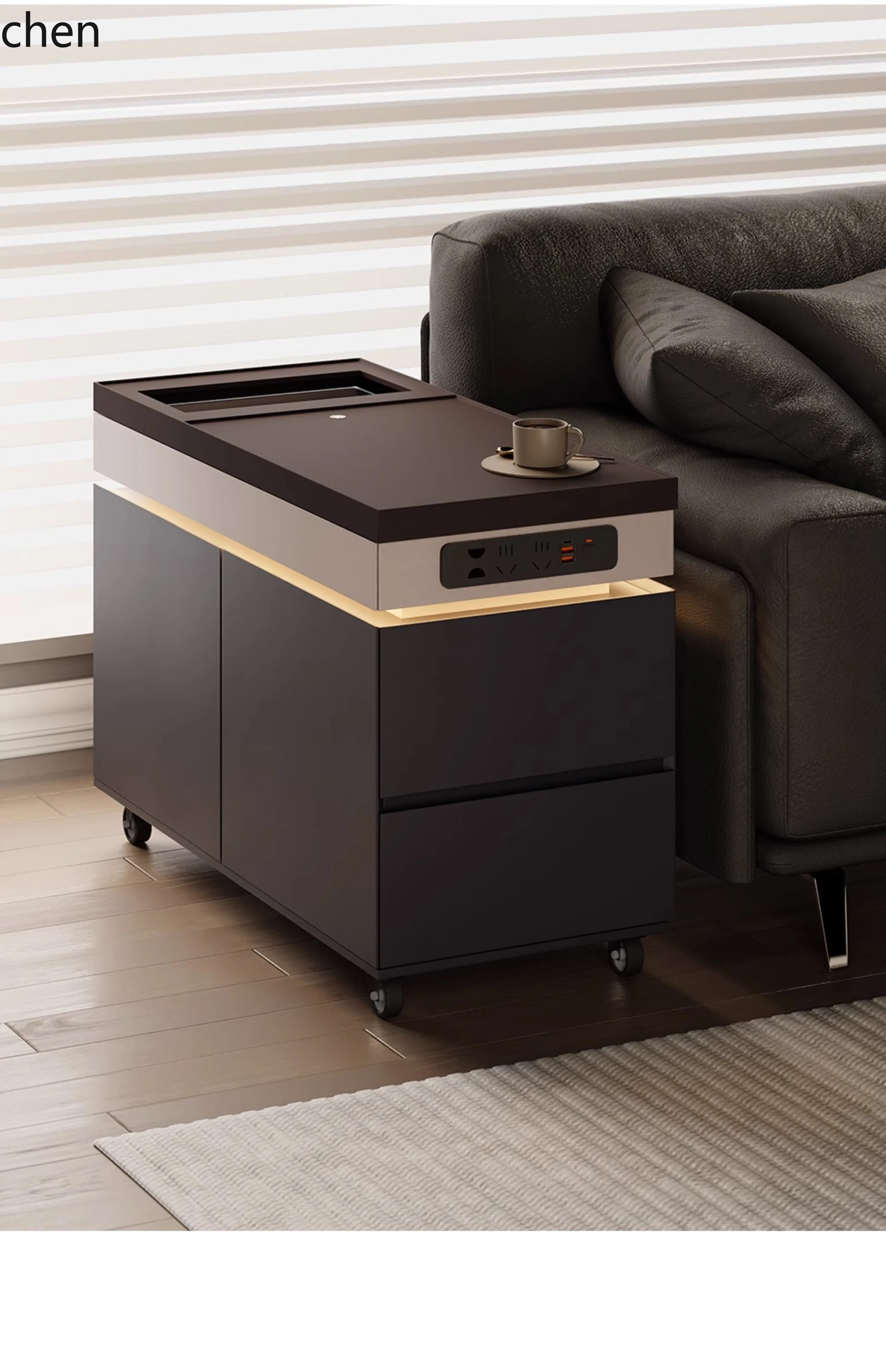 

ZML Minimalist Mobile Tea Cabinet with Kettle Integrated Living Room High-end Sofa Side Cabinet Office Tea Table