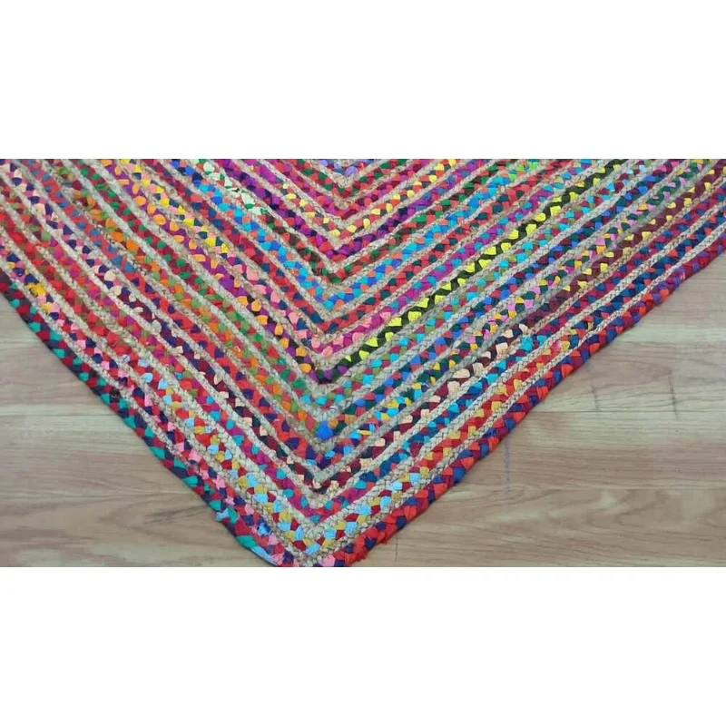 Handmade Cotton Jute Rug Multicolor Dining Room Rugs Heart Shape Kilim 6x6 8x8ft Rugs for Bedroom